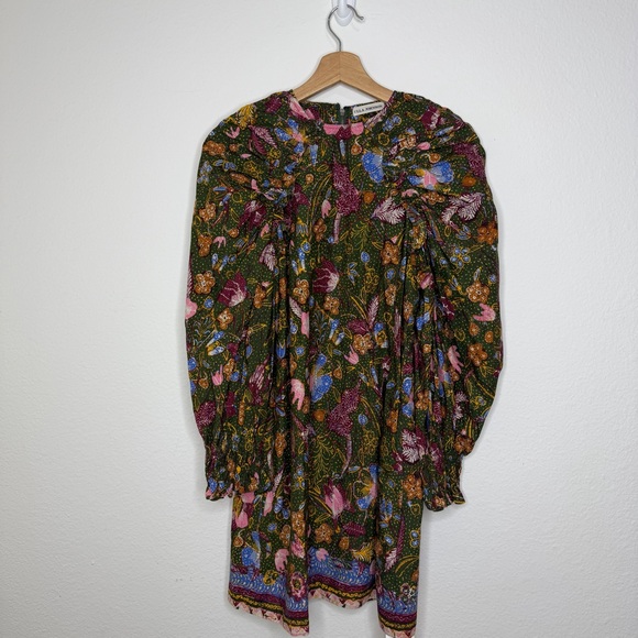 Ulla Johnson Green Devya Floral Print Ruffle Cotton Short Mini Dress - Picture 3 of 10